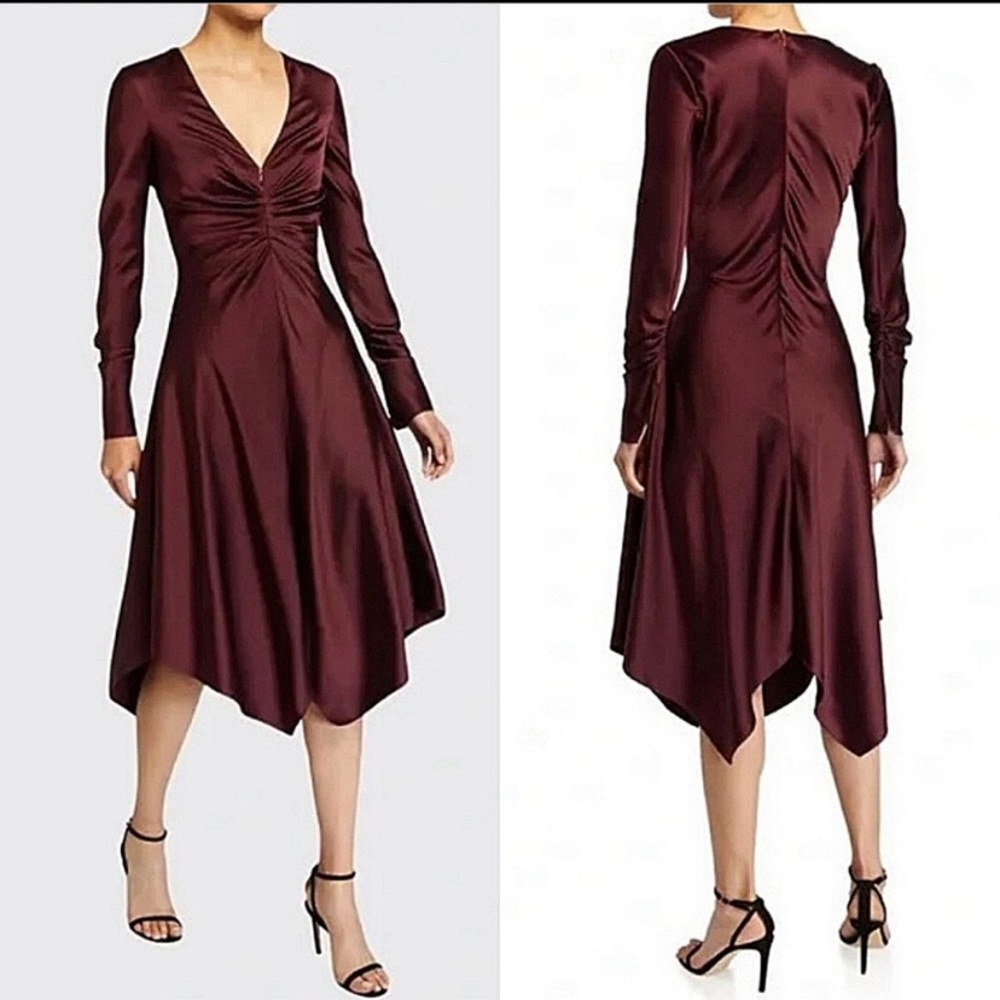 JONATHAN SIMKHAI Satin Deep Plum Handkerchief
Midi Dress Size 6
